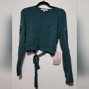 Sweet Rain Teal Tie-back Long Sleeve Top